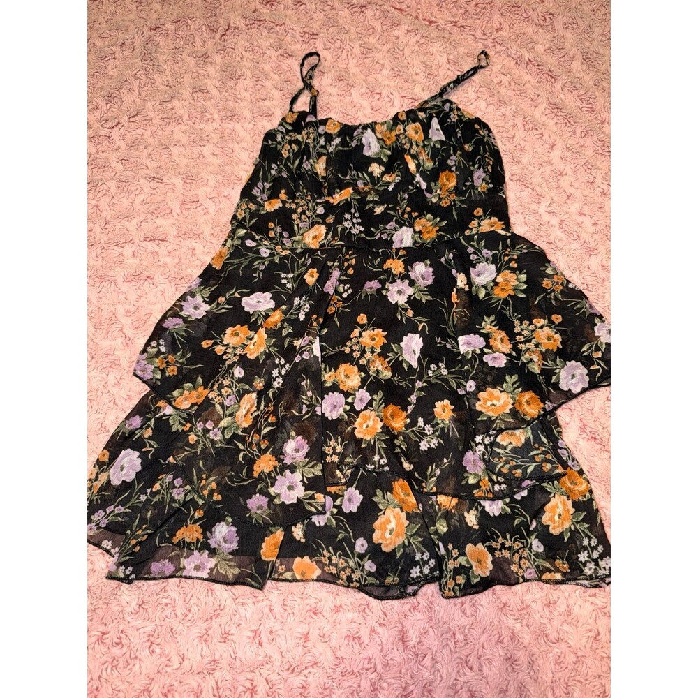 Floral black romper mini dress brand Ke-Ned-Ik flowers small